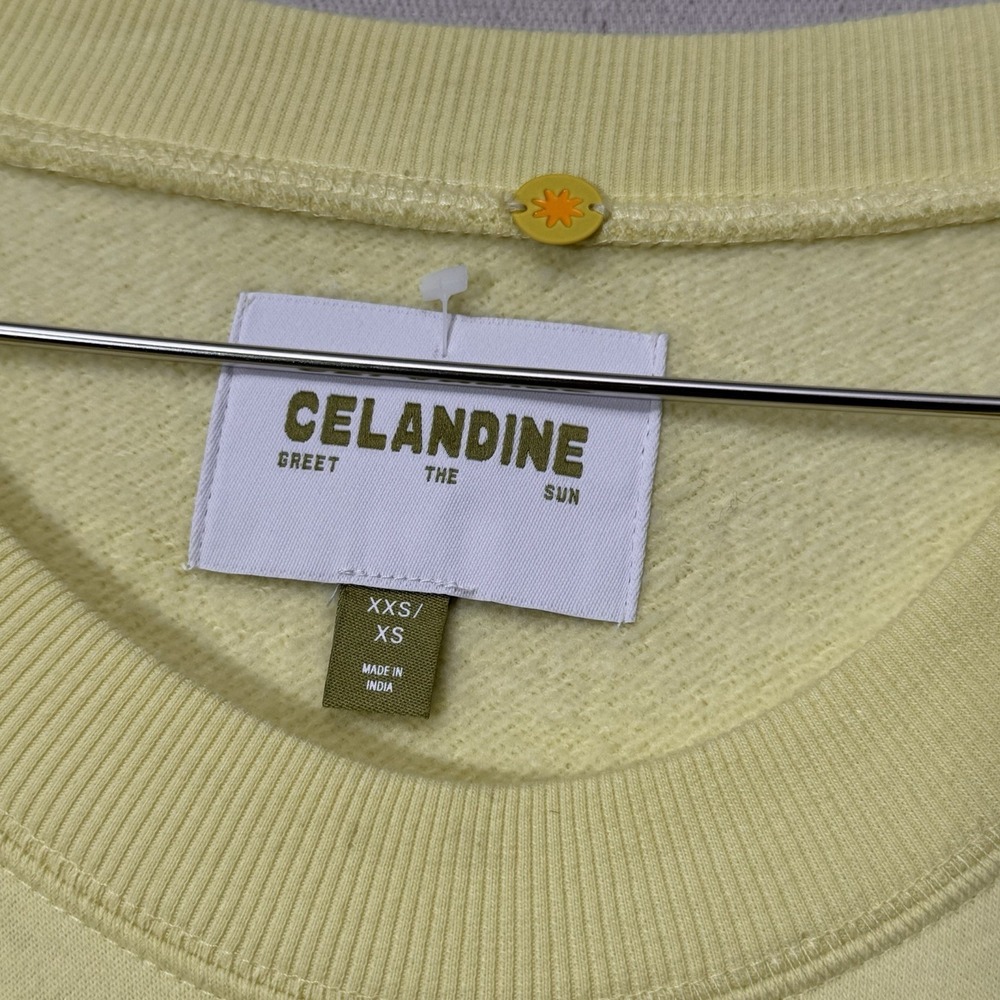 Celandine Surf Camp Sweatshirt Yellow Graphic Wave Terry XS Anthropologie - Picture 9 of 12